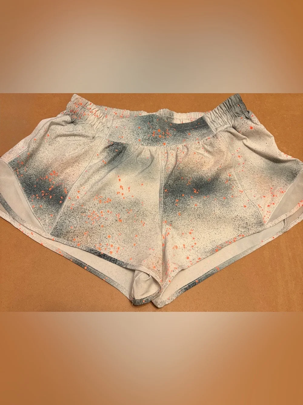 lululemon athletica Light Gray Spray-Print Athletic Shorts with Coral Flecks